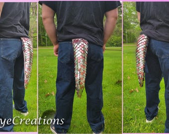 Small Mirror and Premium Light Pink on Pastel Pink Yarn Scalemail Dragon Tail - Knitted Costume Tail - JayeCreations