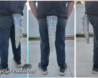 Small Frost w/3 Spikes on White Yarn Scalemail Dragon Tail - Knitted Costume Tail - JayeCreations
