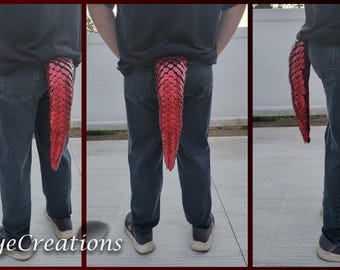 Small Red on Crimson Red Yarn Scalemail Dragon Tail - Knitted Costume Tail - JayeCreations