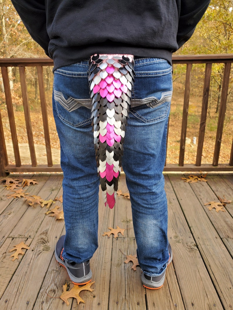 Small Pink JayeCreations and Frost Design on Pastel Pink Yarn Scalemail Dragon Tail Black