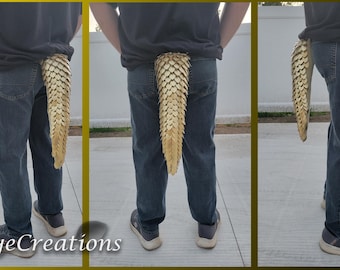 Small Gold on Pastel Yellow Yarn Scalemail Dragon Tail - Knitted Costume Tail - JayeCreations