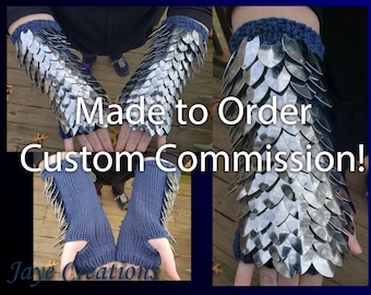 Medium Gauntlets Custom Commission - Fingerless Gloves - Dragon Scales- JayeCreations