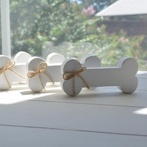 Dog Bone Ornament 4.5&quot;W with Name/Rustic Wood Dog Bone Shelf Sitter/Dog Bone Tiered Tray/Christmas Gift/Dog Mom Gift/Dog Lover Gift