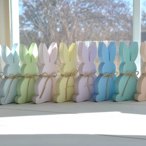 Personalized Easter Bunny: Rustic Painted Wood Spring Decor (5&quot;H)