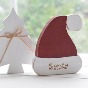 Rustic Santa Hat 4&quot;H/Tiered Tray Personalized Santa Hat/Wood Santa Hat/Christmas Table Decor/Primitive Santa Hat/Santa Claus Hat with Name