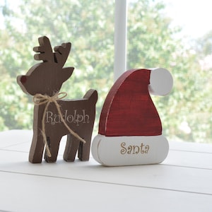 Rustic Wood Reindeer with Name 5&quot;H/Christmas Reindeer Decor/Rustic Personalized Reindeer/Reindeer Tiered Tray/Rudolph Reindeer Decor