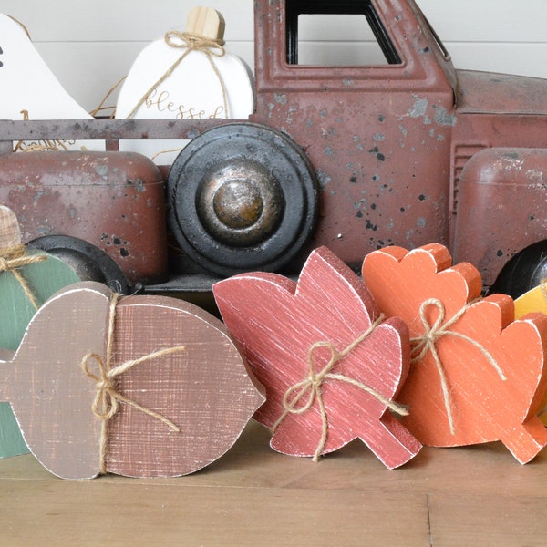 Fall Leaves Decor/Rustic Wood Pumpkin/Rustic Wood Acorn/Fall Leaf Set/Fall Tier Tray Leaves/Rustic Autumn Decor/Farmhouse Autumn Decor