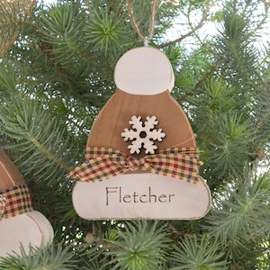 Winter Hat Ornament 3&quot;H/Rustic Wood Hat with Name/Engraved Wood Christmas Ornament/Christmas Gift Tag/Hostess Gift/Primitive Hat Ornament