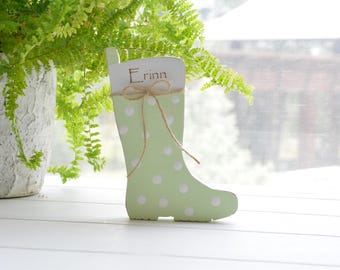 Rain Boot Wood Handmade 5"H/Personalized Rainboot Place Card/Rustic Spring Decor Tiered Tray/Unique Spring Gift/Rustic Spring Shelf Sitter