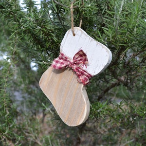 Christmas Stocking Ornament 4.25&quot;H/Handmade Rustic Stocking Ornament/Wood Christmas Ornament/Christmas Gift/Hostess Gift/Primitive Ornament