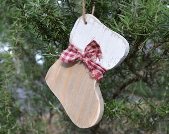 Christmas Stocking Ornament/Rustic Stocking Ornament/Wood Ornament/Christmas Ornament/Christmas Gift/Hostess Gift/Primitive Ornament