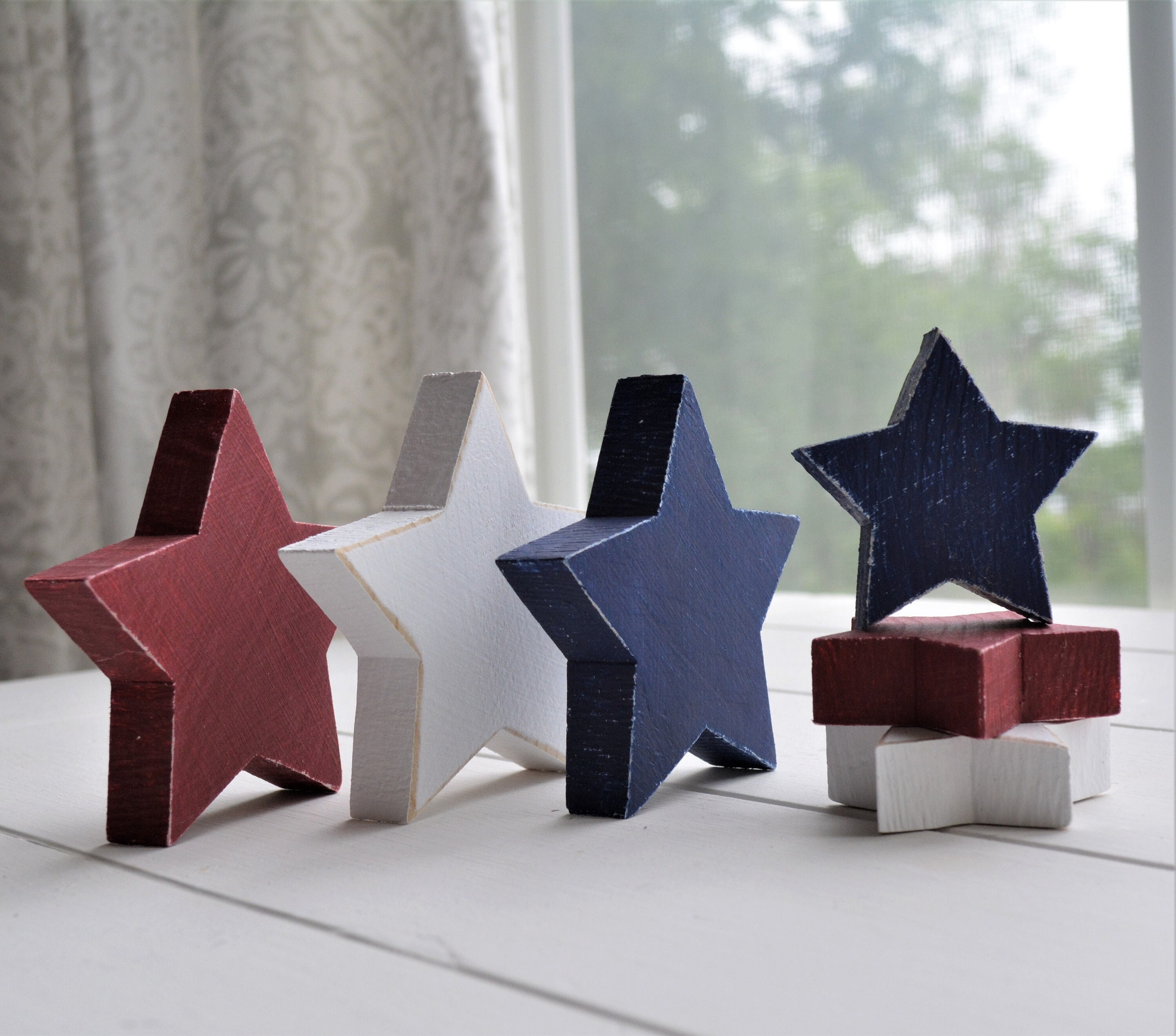 Primitive Chunky Wooden Stars with Cheese Cloth and Sweet An