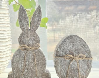 Rustic Chunky Bunny 5"H, Easter Egg 3"H, Handmade Unique Distressed Reclaimed Wood Easter Bunny Primitive Tiered Tray Spring Decor Gift