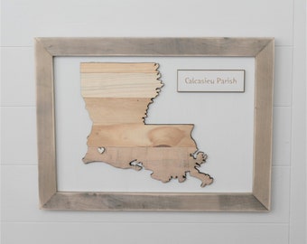 Rustic Louisiana Map 16"W x 12"H/Personalized Wood Louisiana Map/Housewarming Gift/Wood Map Decor/Gift for Him/5th Anniversary Gift/Dad Gift