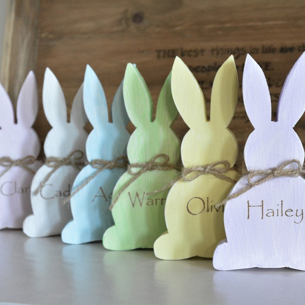 Rustic Wood Easter Bunny Figurine 5"H/Personalized Easter Basket Decor/Shabby Chic Rabbit/Farmhouse Spring Tiered Tray