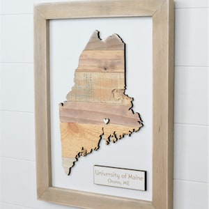 Rustic Maine Map 16&quot;H x 12&quot;W/Wood ME Map/Reclaimed Wood Map of Maine/Personalized Map/Housewarming Gift/Coastal Decor/Gift for Him/5th Anniv