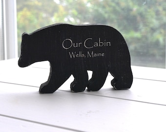 Black Bear w Name 3.5"H/Personalized Wood Black Bear/Rustic Cabin Decor/ Black Bear Decor/Tiered Tray Cabin Decor/Mountain Cabin Decor