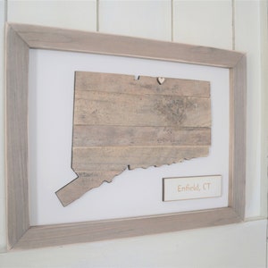 Rustic Connecticut Map 16&quot;W x 12&quot;H/Personalized Reclaimed Wood Map of CT/CT Housewarming Gift/Farmhouse Decor/5th Anniv/Connecticut Gift