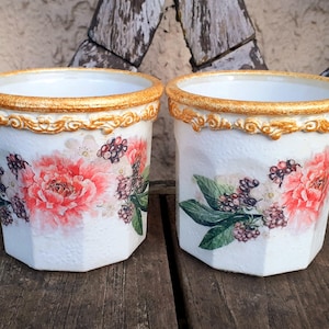 Shabby Chic Decoupage Glass Jar: Floral Dessert Bowl, Vintage Kitchen Decor