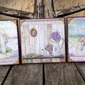 Shabby chic floral pictures, vintage wall art, French country style pictures with mouldings - Lavender