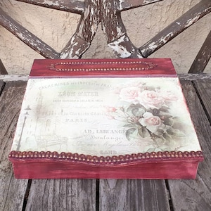 Shabby Chic Desk Tidy: Pink Floral Vintage Wooden Organizer