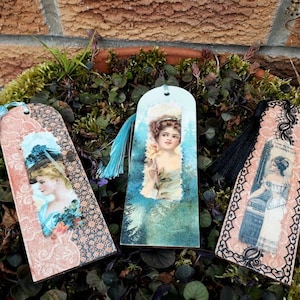 Shabby Chic Wooden Bookmarks: Vintage Book Accessories with Victorian Ladies