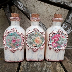 Flacons de parfum shabby chic, flacons en verre d'apothicaire, flacons embellis, décoration de salle de bain, 120 ml