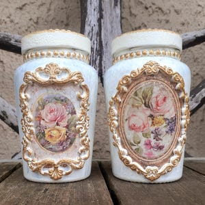 Shabby Chic Floral Glass Jar: Upcycled Bathroom Decor