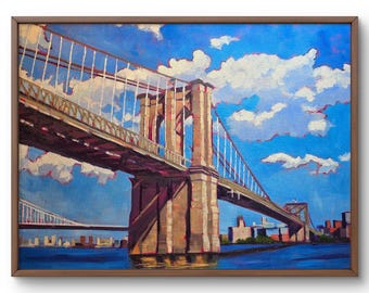 Reproduction d'un portrait à l'huile du pont de Brooklyn | Encre d'art de qualité muséale