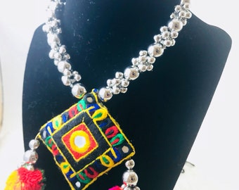 Silver Oxidized Necklace Set/Navratri jewelry/ Bohemian Jewelry