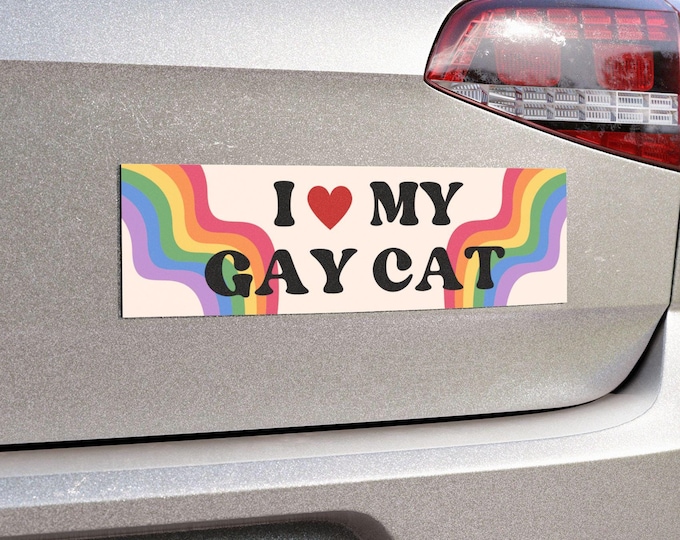 Rainbow Pride Car Magnets | I Love My Gay Cat | LGBTQ Decoration, Funny Pet Lover Gift, Car Accessories, Pride Month, Vehicle Decor