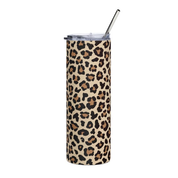 Cheetah Print Stainless Steel Tumbler With Metal Straw