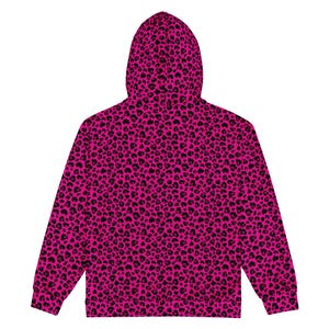 Pink & Black Leopard Print Zip-Up Emo Hoodie – Y2K Scene Kid, Full Zip, Alt Grunge Goth Punk, Unisex Oversized Skater Aesthetic