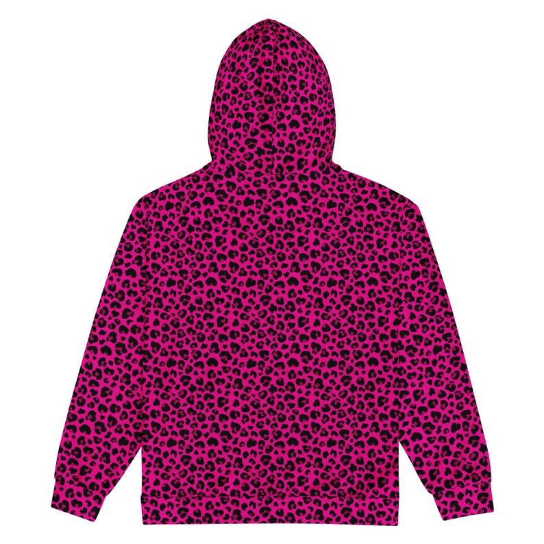 Pink & Black Leopard Print Zip-Up Emo Hoodie – Y2K Scene Kid, Full Zip, Alt Grunge Goth Punk, Unisex Oversized Skater Aesthetic