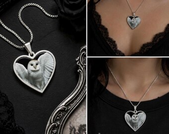 Owl Heart Frame Photo Pendant Diamond Eyes