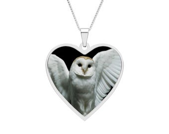 Owl Heart Frame Photo Pendant Diamond Eyes