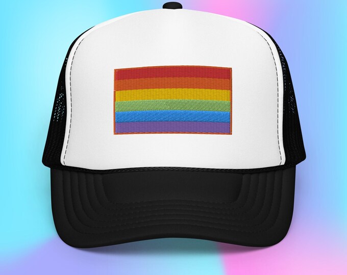Rainbow Foam Trucker Hat Embroidered Y2k Pride Bisexual Gay Trans Nonbinary