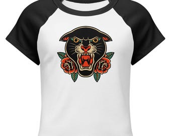 American Traditional Panther Head Micro Raglan Babytee
