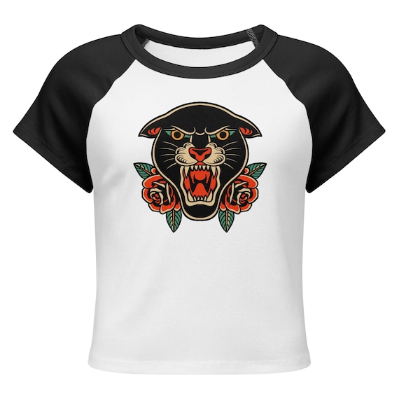 American Traditional Panther Head Micro Raglan Babytee