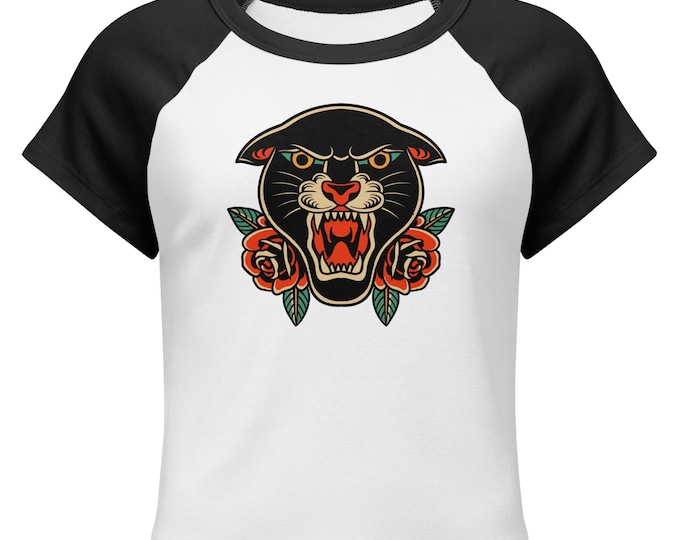 American Traditional Panther Head Micro Raglan Babytee