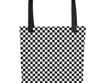 Emo Checkerboard Tote Bag – Y2K Scene Kid Alt Streetwear, Goth Grunge Punk, Black & White Canvas Shopper, Skater Aesthetic