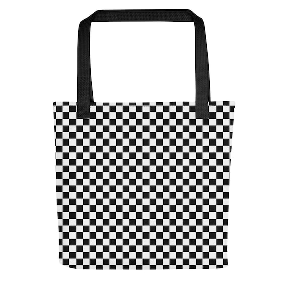 Emo Checkerboard Tote Bag – Y2K Scene Kid Alt Streetwear, Goth Grunge Punk, Black & White Canvas Shopper, Skater Aesthetic