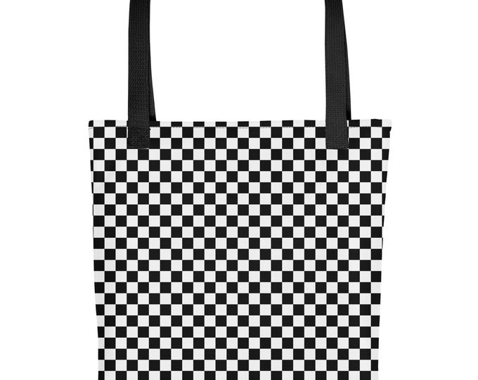 Emo Checkerboard Tote Bag – Y2K Scene Kid Alt Streetwear, Goth Grunge Punk, Black & White Canvas Shopper, Skater Aesthetic