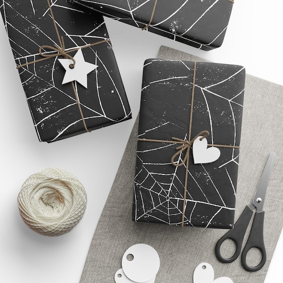 Spider Web Wrapping Paper, Gothic Halloween Gift Wrap Roll, Black and White Gothic Decor, Halloween Party Supplies, Gift Packaging Supplies