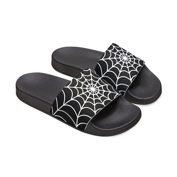 Sandals, Goth Spiderweb Design, Women's Shoes for Halloween, Creepy Beach Footwear, Alternative Fashion, Spooky Summer Sandals, Unique