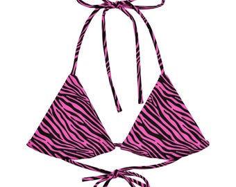 Pink Zebra Print All-over print recycled string bikini top