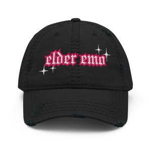 Elder Emo Embroidered Distressed Dad Hat