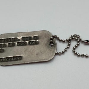Authentic Vintage Military Dog Tag - 1960s Era with Ball Chain