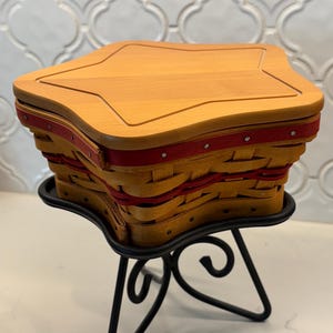 Authentic Longaberger Star Basket with Liner & Wrought Iron Stand - Handwoven in Dresden, Ohio