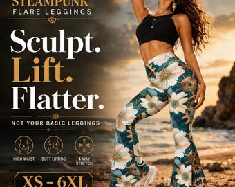 Steampunk Flare Leggings High Waisted Bell Bottom Pants Gothic Festival Cosplay Outfit (XS-6XL)